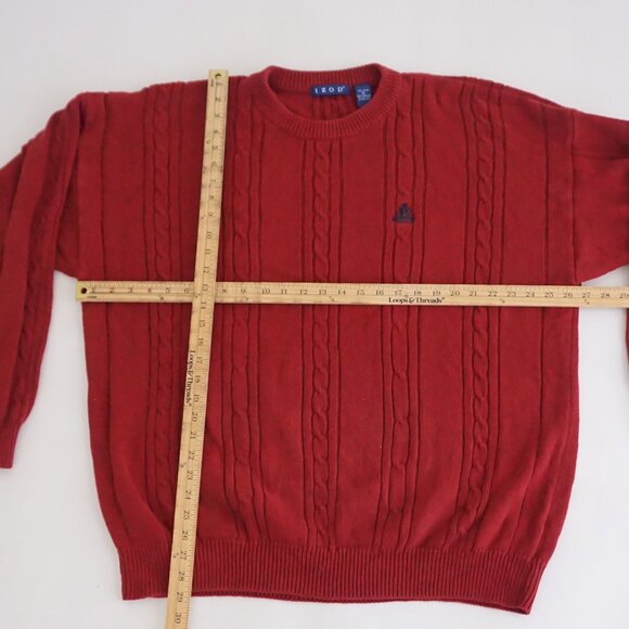 Vintage 80's Izod Maroon 3D Fisherman Cable 100% Cotton Knit Crewneck Sweater XL - Picture 3 of 9
